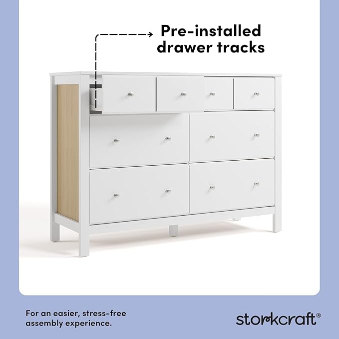 Storkcraft Horizon 6 Drawer Dresser (White with Driftwood) – GREENGUARD Gold Certified Dresser for Nursery & Kids’ Room, Modern Storage with Interlocking Drawer System