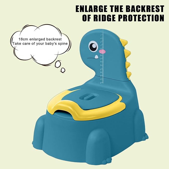 Potty Training Toilet | Dinosaur Seat Toddler Chair Portable for Kids with Non-slip Rubber Mat Backrest Boys Girls Blue