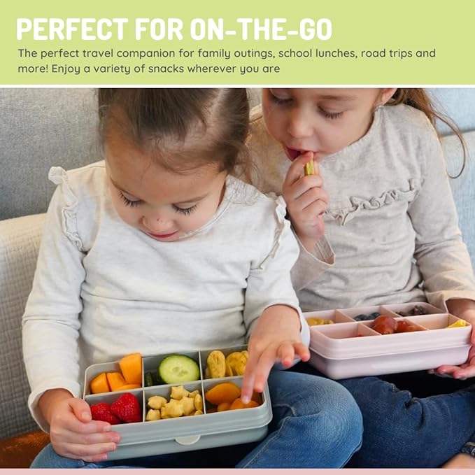 melii Snackle Box | 6-Compartment Divided Snack Container, BPA-Free Food Storage with Removable Dividers for School, Travel & On-the-Go Snacking (Bulldog)
