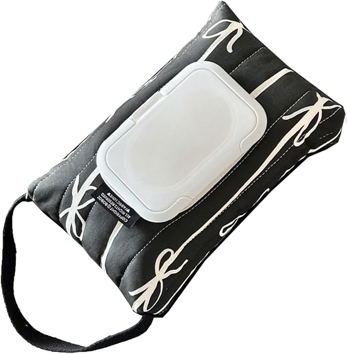 Travel Friendly Wet Wipe Storage Case Quilted Sturdy Cotton Storage Bag With Fashionable Stripe And Bowknot Detail