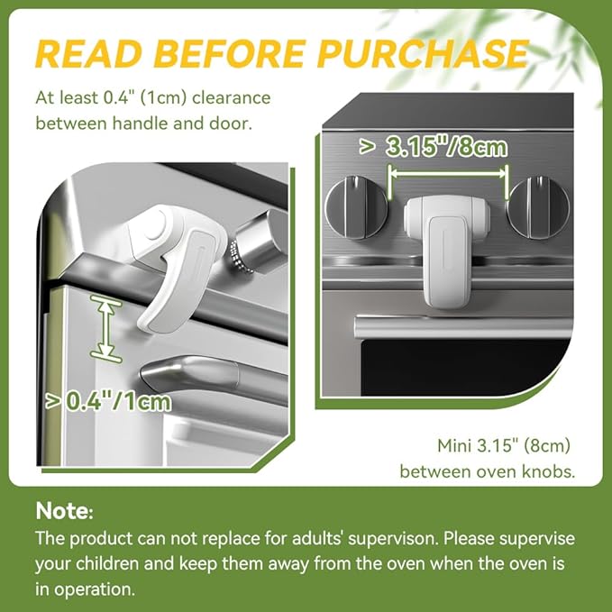 SAFELON 1 PC Baby Safety Oven Door Lock, Kitchen Safety Locks for Babies, Childproof Oven Locks for Kids, Heat-Resistant, No Screws & Drilling (White)