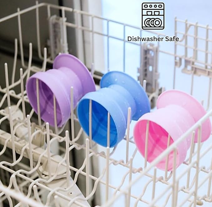 TubbyCup Toddler Bath Rinse Cup – Easy Hair Rinsing Without Tears, Suction Base Sticks to Tub, Soft Collapsible Silicone, BPA-Free (Purple)