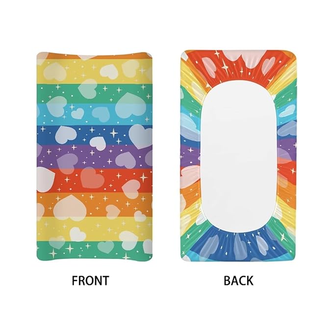 Rainbow Stripe Heart Changing Pad Cover for Baby Girls Boys Comfort Diaper Change Table Pad Covers Soft Changing Pad Sheets
