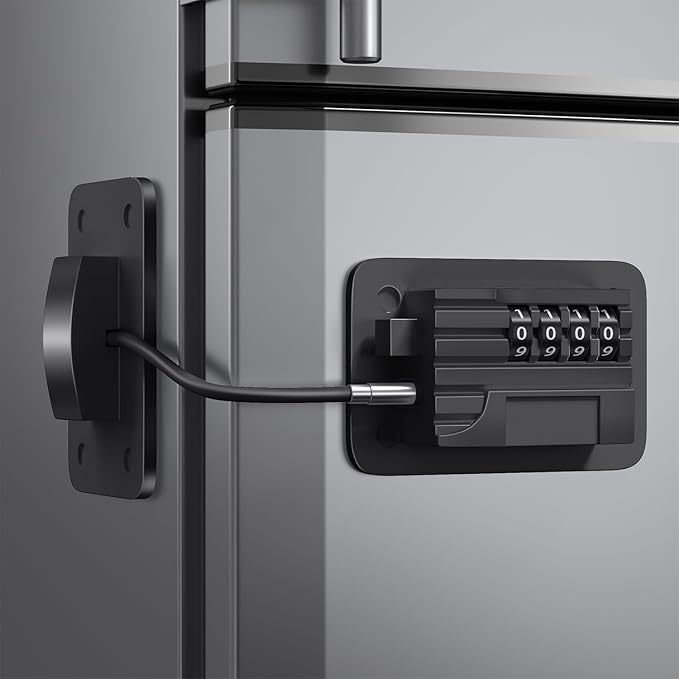 Ougourim Upgraded Combination Fridge Lock for Child Safety, Keyless Refrigerator & Freezer Lock with Code for Kids, Black