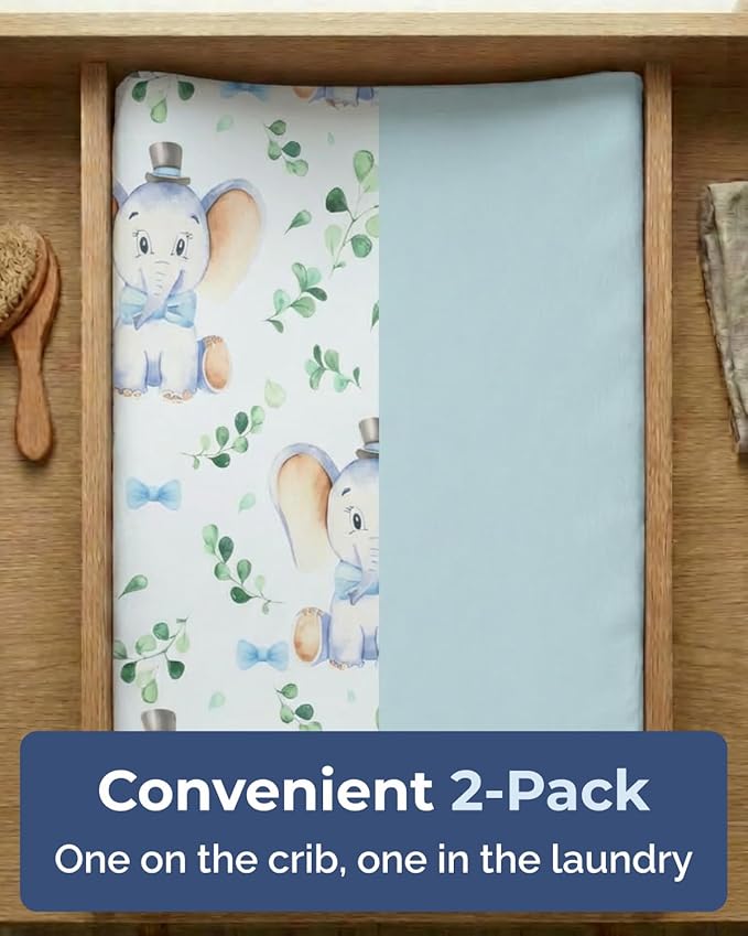 Changing Pad Cover - Pack of 2 Soft Unisex Diaper Change Microfiber Table Sheets - Fits 32"x16" Contoured Pad - Changing Pad Cover for Baby Boys & Girls - Snug, Machine Washable - Oeko-Tex, Elephant
