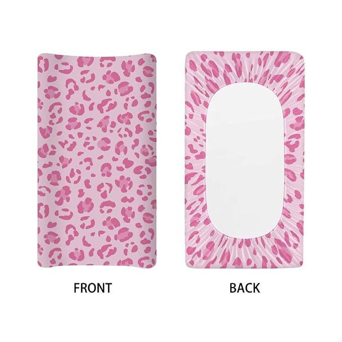 Pink Cow Print Nursery Sheets Comfortable Rectangle Unisex Fitted Baby Changing Pad Cover Sheets for Baby Boys or Girls