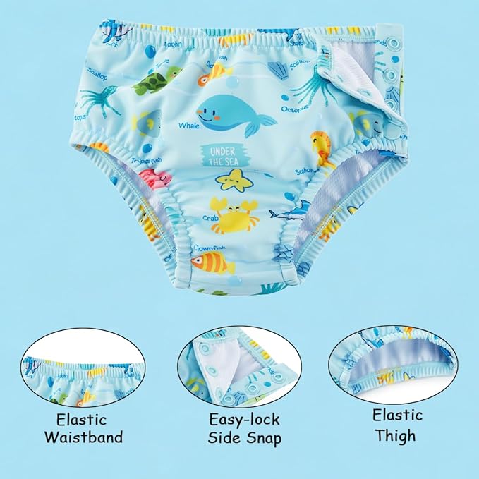Baby Swim Diapers Reusable Washable Infant Diaper Swimsuit with Side Snap UPF 50+ Sun Protection for Pool Beach(0-6 Months,Cute Dolphin)