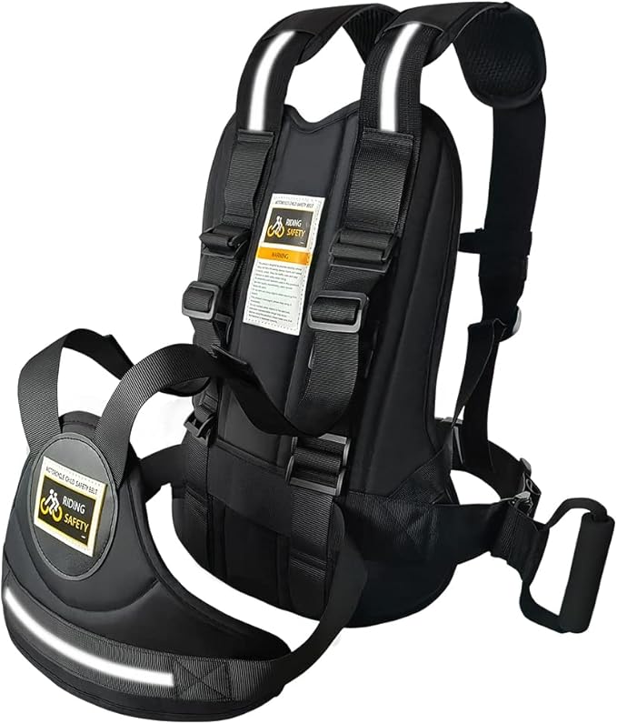 Jolik Child Motorcycle Harness Adjustable with Two Handles, Breathable Material in Black