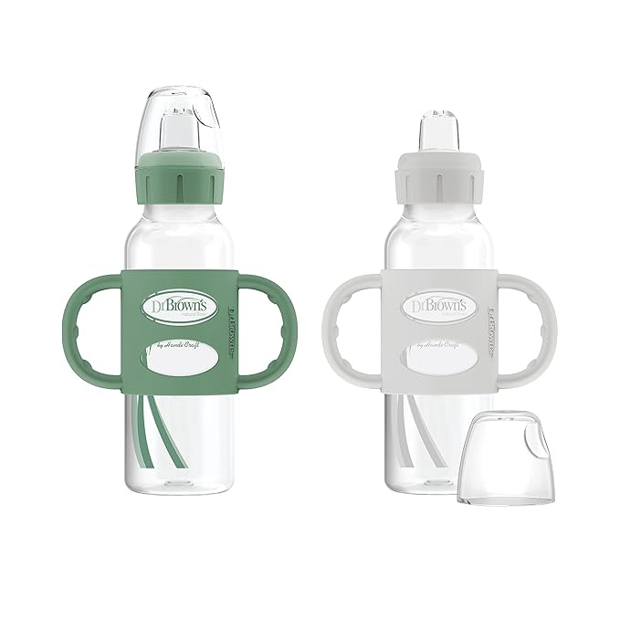 Dr. Brown's Milestones Sippy Bottle 2-Pack with Level 3 Medium-Fast Flow Nipple 6-Pack, 8oz/250mL, Green & Gray, 6m+
