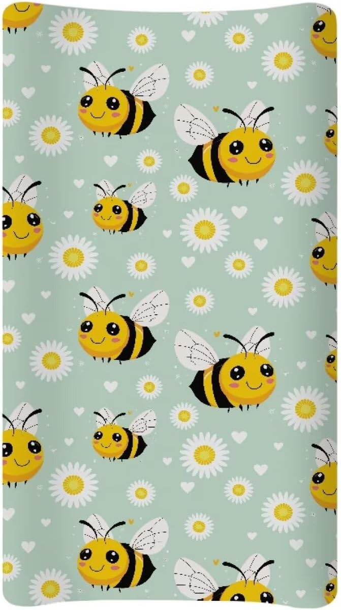 Bee Daisy Baby Changing Pad Cover Stretchy Diaper Changing Cover Infant/Toddler Waterproof Breathable Universal Tray Table Mat