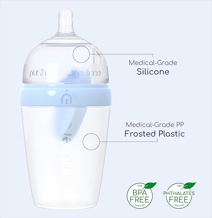Baby Bottles with Built-in Formula Dispenser, Anti-Colic Wide Neck Design for Newborn Feeding and Everyday Baby Essentials, 9 Oz Medium Flow (2 Pack), Stylish White
