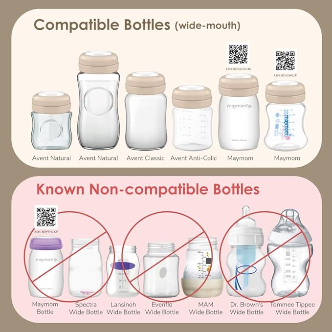 Maymom Screw Lids Aka Travel Caps With Rewritable Sealing Disc Compatible with Avent, Maymom Wide Mouth Bottles; Cap Replace Avent Natural Bottle Sealing Ring and Sealing Disc, 4pcs. (Khaki)