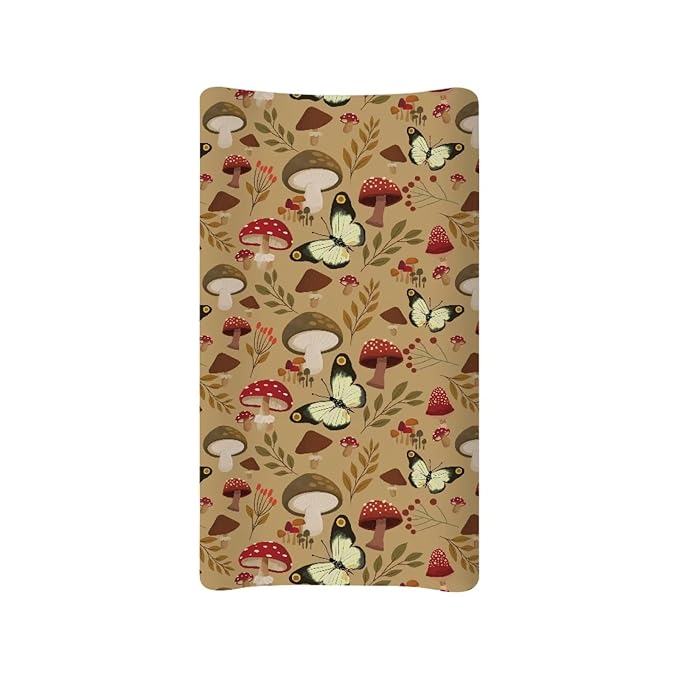 Mushroom Baby Changing Pad Covers Butterfly Stretchy Diaper Change Table Pad Cover for Girls Boys Breathable Nursery Changing Table Sheets Cover