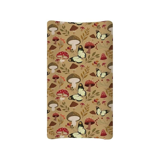 Mushroom Baby Changing Pad Covers Butterfly Stretchy Diaper Change Table Pad Cover for Girls Boys Breathable Nursery Changing Table Sheets Cover