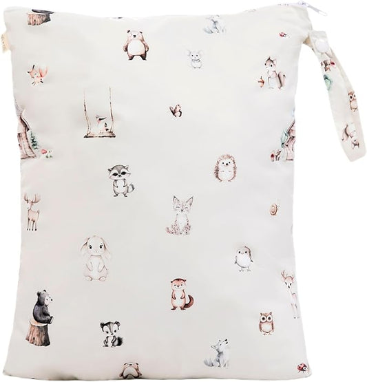 Ali+Oli Water Resistant Dual-Compartment Wet-Dry Bag for Travel, Hook to Stroller, Daycare, Diapers, Diaper Bag, Clutch Bag,15x12 inches (Woodlands)