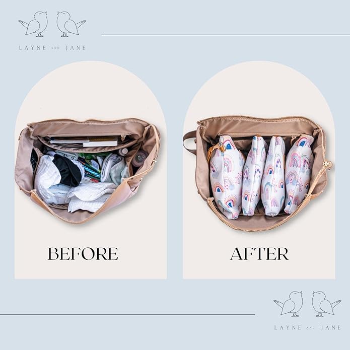 Rainbow Baby Diaper Bag Organizing Pouches (Set of 4) - Diaper Bag Organizer Pouches - Baby Diaper Bag, Wet Bag, Mama Bag, Snacks Diaper Bag Insert - Waterproof Lining - Diaper Bag Organizer Insert