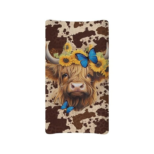 Highland Cow Changing Pad Cover Baby Diaper Changing Pad Cover Cradle Mattress Sheets Soft & Breathable Diaper Change Table Sheets, Fit 32"x16" Contoured Pad Gift for Friends