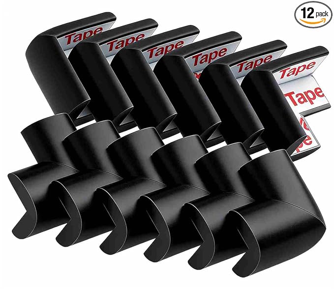 12 Pack Soft Corner Protector Baby Proofing Edge & Corner Guards, Furniture Safety Bumper for Table, Fireplace, Stair, Cabinet, (Black)