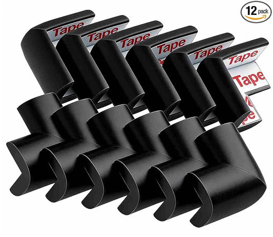 12 Pack Soft Corner Protector Baby Proofing Edge & Corner Guards, Furniture Safety Bumper for Table, Fireplace, Stair, Cabinet, (Black)