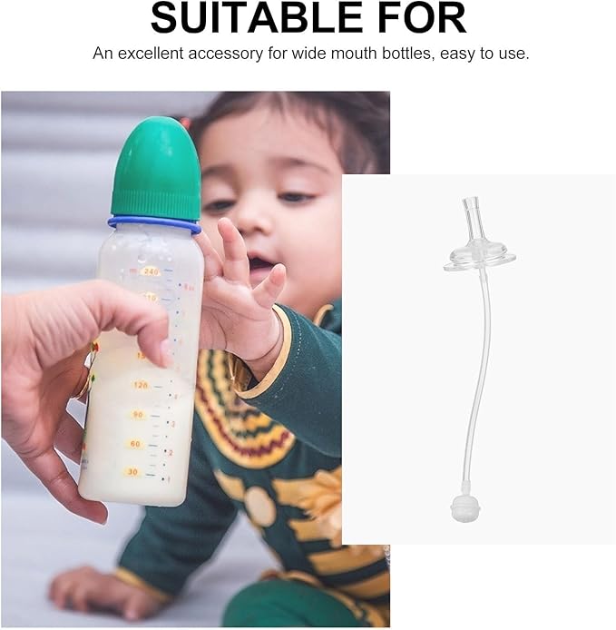 BESTonZON Baby Bottle Straw Replacement Wide Mouth Silicone Feeding Accessory 4-Pack Transparent Soft Sippy Cup Spout for Easy Drinking and Cleaning