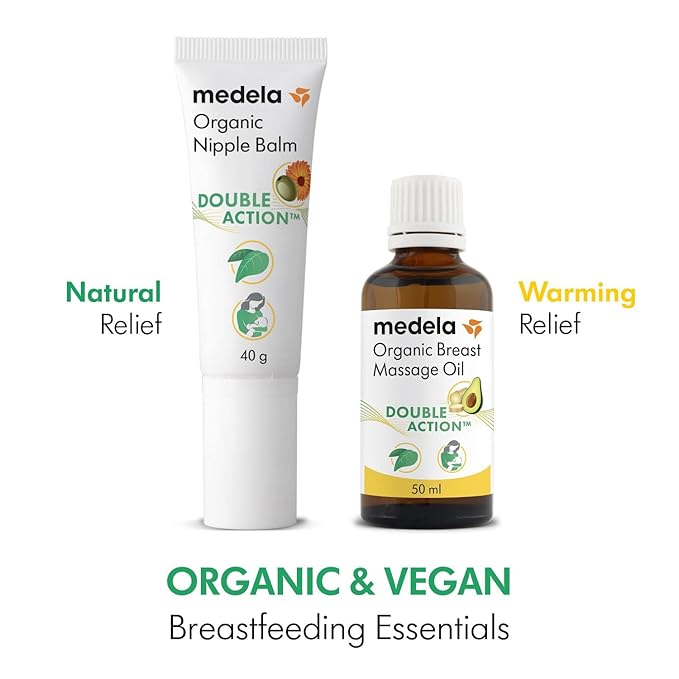 Medela Organic Breast Massage Oil for Breastfeeding Mothers, 1.69 fl. Oz | Medela Organic Nipple Cream | Soothing and Nourishing for Breastfeeding Moms – 1.34 fl. Oz