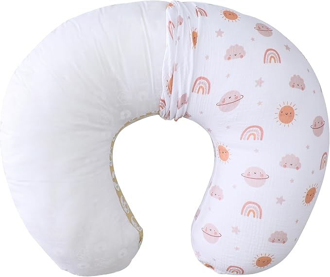 TADO MUSLIN Nursing Pillow Cover 2-Pack, 100% Organic Cotton Muslin Breastfeeding Pillow Covers, Hidden Zipper, Fits Standard U-Shaped Nursing Pillows, Machine Washable, Unisex Neutral Soft and Cute