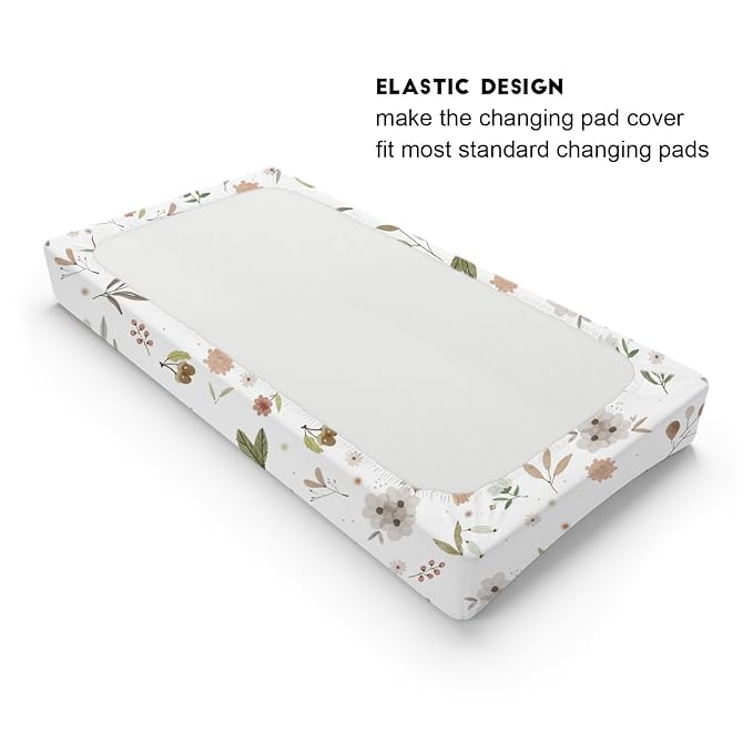 Boho Floral Changing Pad Covers for Baby Boy Girl 32''x16'' Greenery Flowers Leaves Unisex Fitted Changing Table Sheets Wild Flowers Comfort Soft Breathable Nursery Cradle & Bassinet Sheets