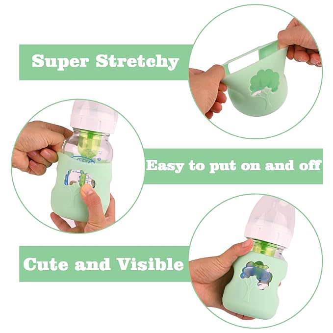 3 Pack Silicone Sleeves for Dr. Brown's Natural Glass Baby Bottles, Anti Breakage Baby Bottle Holder, Compatible Dr. Brown Wide-Neck Glass Baby Bottles 5 oz (White+Blue+Green)