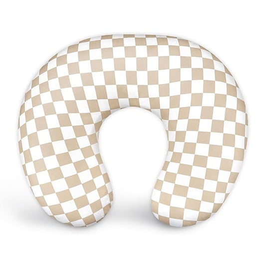 DILIMI Nursing Pillow Cover, Stretchy Removable Case for Breastfeeding Pillows, Ultra Soft Comfortable Slipcover for Baby Girl and Boy, Light Brown Checkerboard