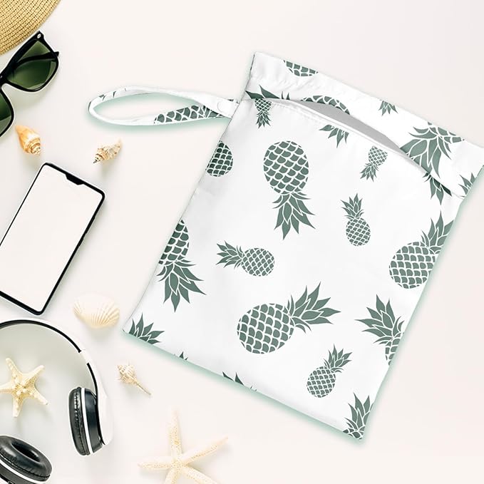 Wet Dry Bag, Wet Bag for Swimsuit, Travel, Beach, Pool, Diapers, Dirty Yoga Gym Clothes, Makeup Bag, Pineapple Summer Vacation Essentials