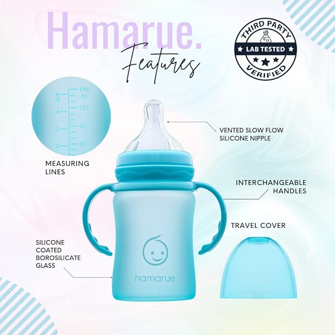 3-in-1 Glass Sippy Cups for Toddlers 1-3 | Silicone Coated Baby Sippy Cup | Non-Toxic Transition Sippy Cup with Removeable Handles | Baby Straw Cup (Teal, 5 oz)