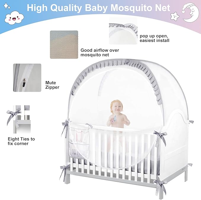 Crib Tents to Keep Toddler from Climbing Out Baby Safety Crib Tent Falls and Mosquito Bites Prevention Portable Baby Tents for Cribs Sturdy & Stylish Infant Bed Net