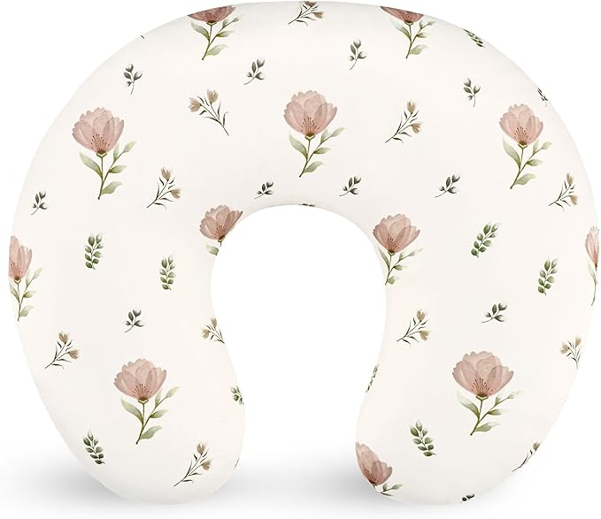 SWESEN Nursing Pillow Covers, Ultra Soft Nursing Cover for Breastfeeding Pillows, Stretchy Nursing Pillow Slipcover for Baby Girls Boys, Fits Standard Nursing Pillow, Floral