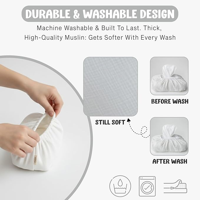 Baby Wipes Cover – Universal Size, One Size Fits All Wipes Packages | Muslin Cotton Tissue Cover for Nursery, Diaper Bag & Changing Table, Station | Gingham & Neutral Patterns (Cream)
