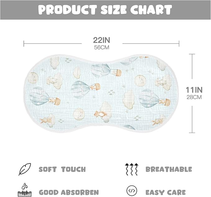 Hot Air Balloon Elephant Rabbit Bear Muslin Burp Cloths for Baby 2 Pack 100% Cotton Baby Washcloths Bibs for Boy Girl