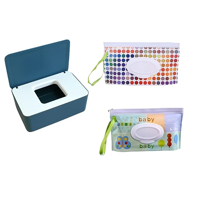Wipes Dispenser,Wipe Holder Wet Wipe Dispenser Holder with 2Pcs Portable Travel Refillable Wipe Holder，Reusable Wipe Holder Box Flushable Wipes Case for Home, Office