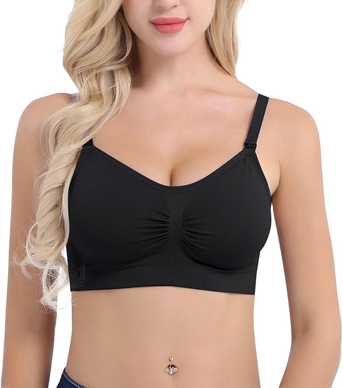 Womens Nursing Bra Seamless Sleeping Wirefree Breastfeeding Maternity Bralette with Removable Spill Prevention Pads