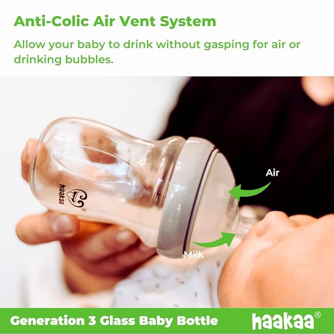 Haakaa Generation 3. Silicone Baby Bottle Nipples, Orthodontic, Anti-Colic, Wide Neck, 100% Medical Grade Silicone, Fit All Haakaa Baby Bottles, 2 PK (Size M (3-6 m))
