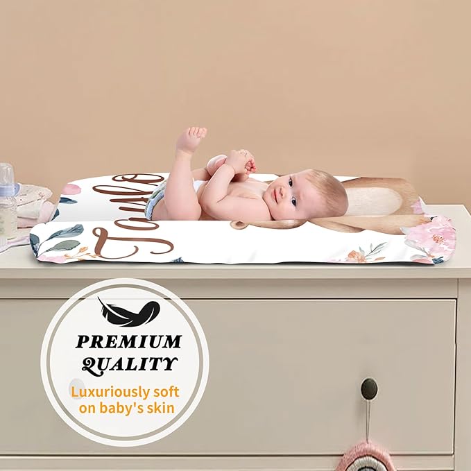 Custom Changing Pad Cover Set - Jersey Knit Comfy CozyUltra Soft Unisex Diaper Changing Table Covers with Personalized Name for Baby Boys Girls - Waterproof Ultra Soft 4 Pcs Set Style16