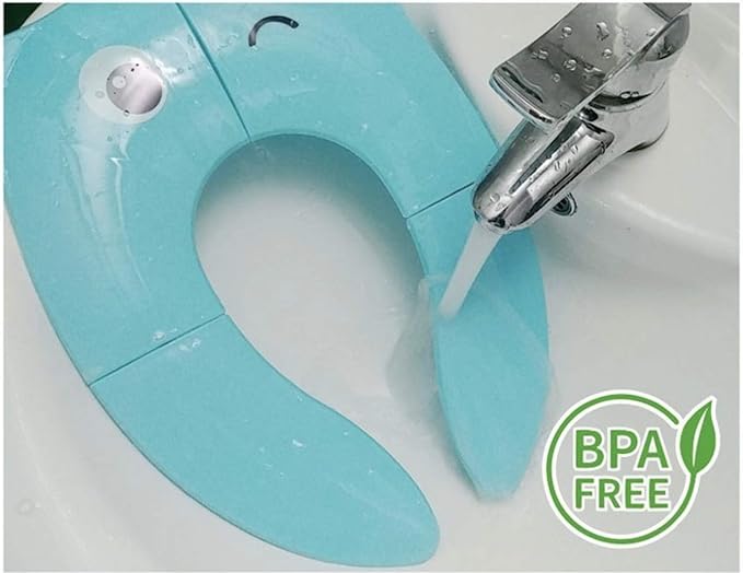 Toilet Potty Training Seat Cover, Travel Toilet Seat, Folding Non Slip Silicone Pads, Travel Portable Reusable Kids Toddlers Boys Girls, Carry Bag (Blue)