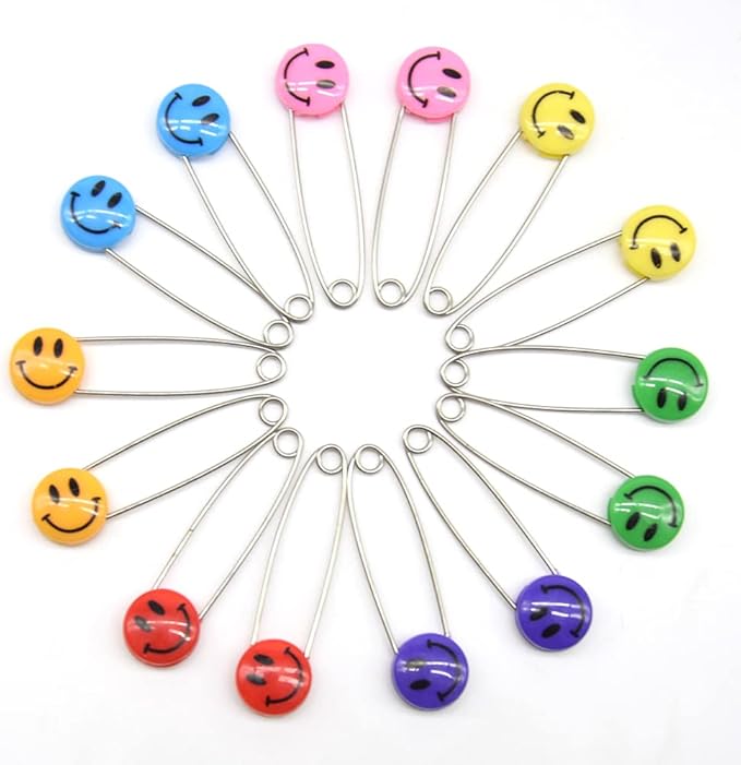 30 PCS Safety Pin 53mm/2.1in Baby Diaper Pins for Cloth Plastic Head Baby Pins for Diapers Stainless Steel Cloth Pins with Locking Closures Nappy Pin for Crafts（DT/Colour Smile）