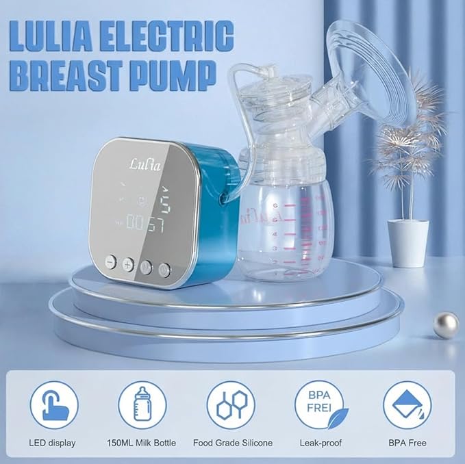 Double Electric Breast Pump Strong Suction, Portable Breast Pump Electric Breastfeeding Pump, Rechargeable Milk Pump with 4 Modes & 9 Levels, Low Noise, Anti-Backflow & LED Display, 24mm Flange, Blue