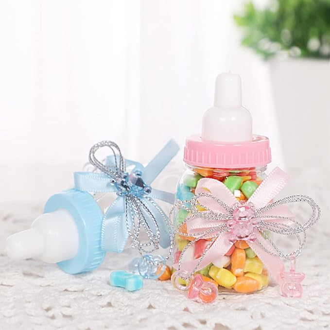 24-Piece Baby Feeding Bottle Set with Pink Candy Box for Shower Decoration