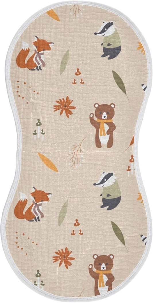 Fox Bear Raccoons Mushroom Leaf Flower Muslin Burp Cloths for Baby 1 Pack 100% Cotton Baby Washcloths Bibs for Boy Girl