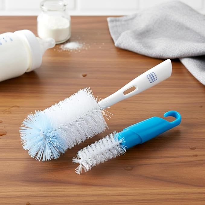 Mee Mee 360° Movable Silicone Bristle Baby Feeding Bottle Cleaning Brush & Nipple Cleaner Combo | Ergonomic Handle | Easy to Clean Bottle Corners for Narrow Neck & Wide Neck Feeding Bottles | BPA