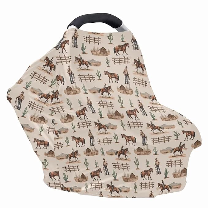Coldinair Cowboy Stretchy Baby Car Seat Covers for Boys Girls,Soft and Comfortable,Multiuse for Nursing Breastfeeding Covers,Shopping Cart/High Chair/Stroller Covers,Scarff