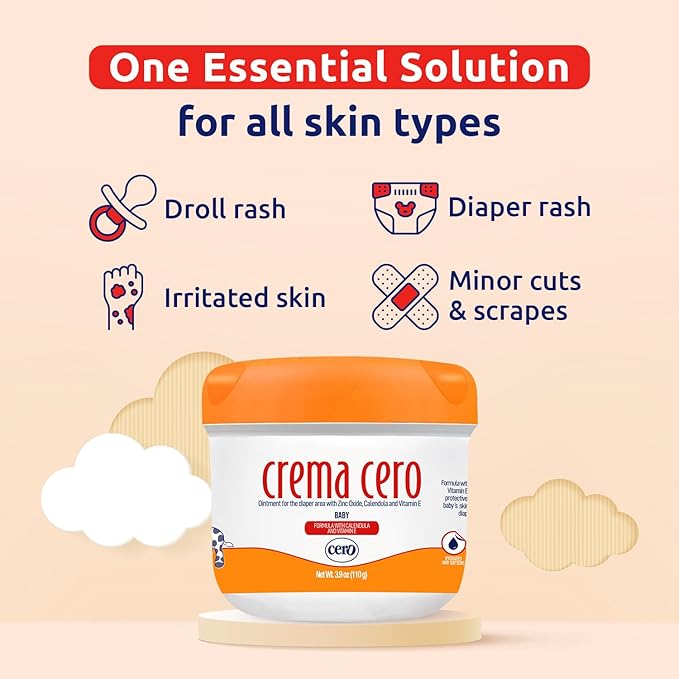 Crema Cero Diaper Rash Cream for Baby with Zinc Oxide and Calendula – High-Strength Diaper Cream for Quick Relief and Protection – Hydrating and Soothing Baby Balm – Calendula 3.9 oz
