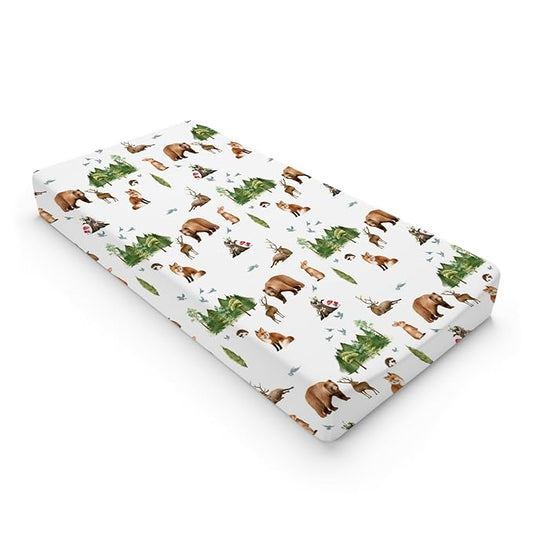 Cartoon Animals Baby Changing Pad Covers Cute Bear Deer Hedgehog Rabbit Birds Trees Mountain Diaper Change Table Pad Cover for Boys Girls Soft Stretchy Fitted Changing Mat Sheets 32''x16''