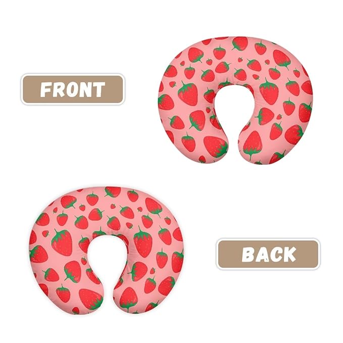 Cute Strawberry Pattern Nursing Pillow Cover for Baby Boy Girl Slipcover for Breastfeeding Pillows, Soft and Stretchy Safely Breastfeeding Pillow Cover Breathable and Washable