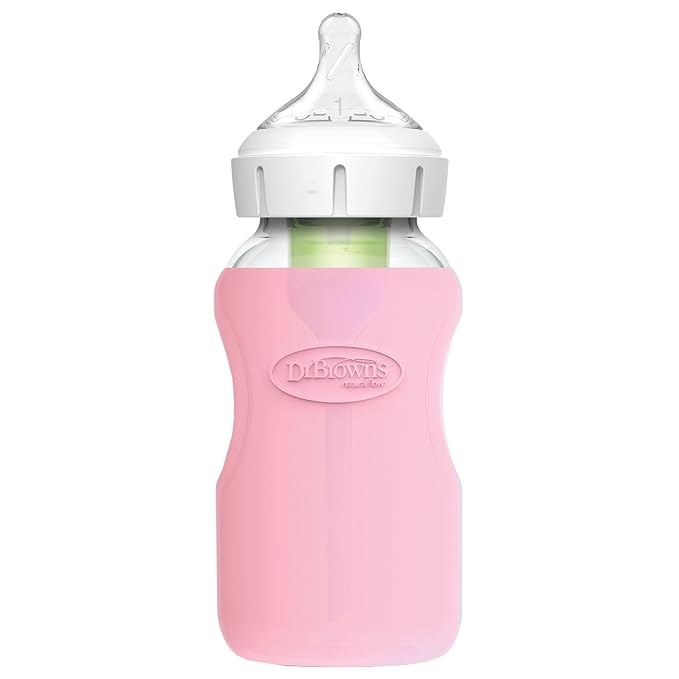 Dr. Brown's Options+ Wide-Neck Glass Bottle Sleeve, 100% Silicone, Pink, BPA-Free, 9 oz, 1-Pack